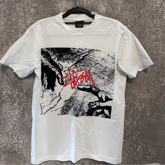 Stussy White and Black Graphic Tee - Picture 1 of 2